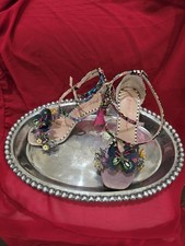 Betsey Johnson Butterfly Floral Strappy Multicolor Glitter Embellished Heels