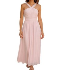 David's Bridal Feminine Soft Blush Pink Ruched Waist Halter Gown Women Size 12