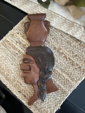 Vintage Hand Carved Wood Wall Hanging Art Native
