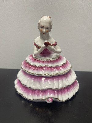 1898 China Company Vintage Powder Jar Victorian Woman Pink, White, Gold