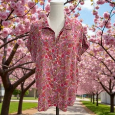 Lucky Brand Floral Button Shirt Pink Boho Summer Cottagecore Soft Girl SZ M