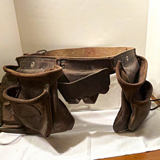 Vintage Bucket Boss Leather Tool Belt Carpenter Framer Pouches Heavy Duty Brown