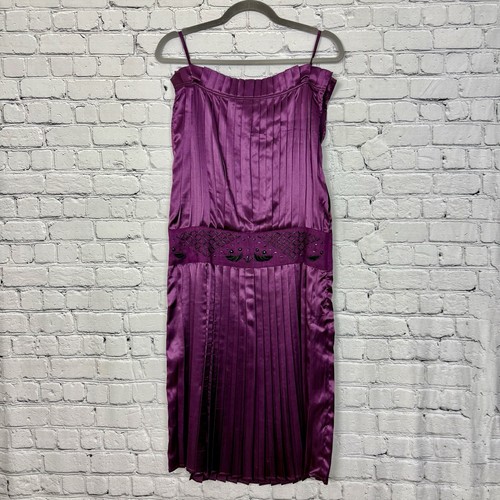 Fendi Purple Silk Pleated Embellished Sleeveless Dress IT 44 US 8 Made in Italy