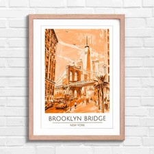 Brooklyn Bridge New York Art Orange Framed Wall Art Print Large Picture Home