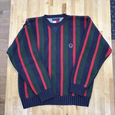 Vintage Tommy Hilfiger Sweater Mens XL Striped Chunky Knit 90s Rugby Preppy