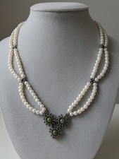 Collana Perle Di Maiorca Drappeggiata Rinascimentale Vintage Pietre Giada Verde