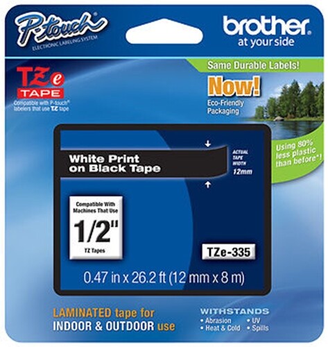 Brother 1/2" (12mm) White on Black P-touch Tape for PT520, PT-520 Label Maker - Picture 1 of 1