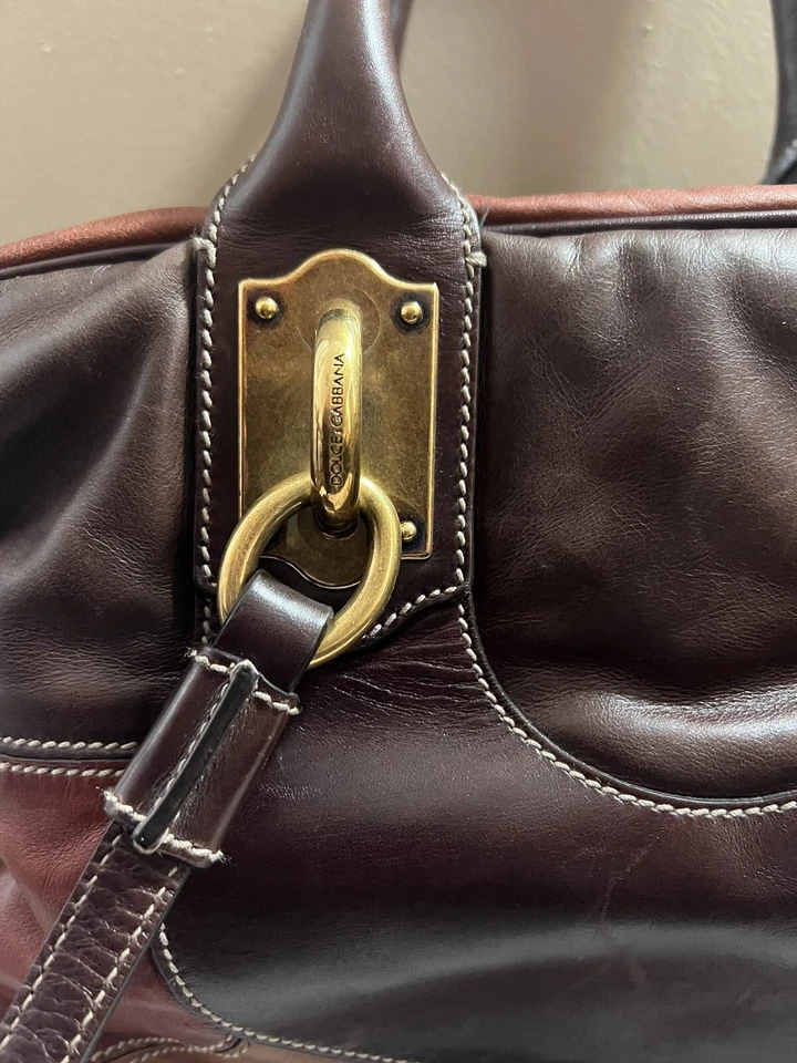 Dolce & Gabbana Brown & Red Miss Edge Leather Handbag Italy - Image 3 of 4