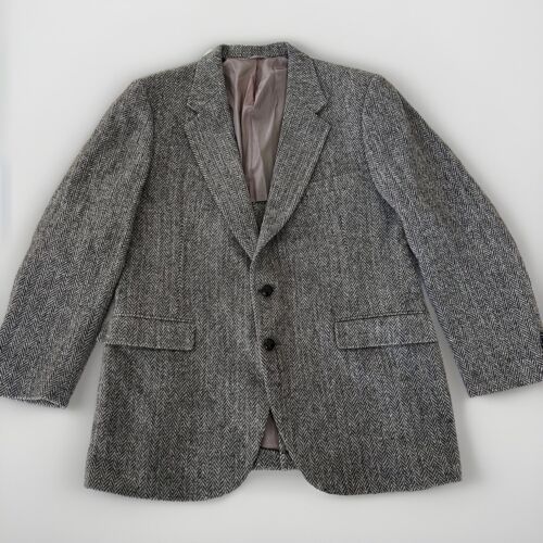 Harris Tweed Sport Coat 44R Donegal Herringbone Scottish Wool Gray Black Blazer