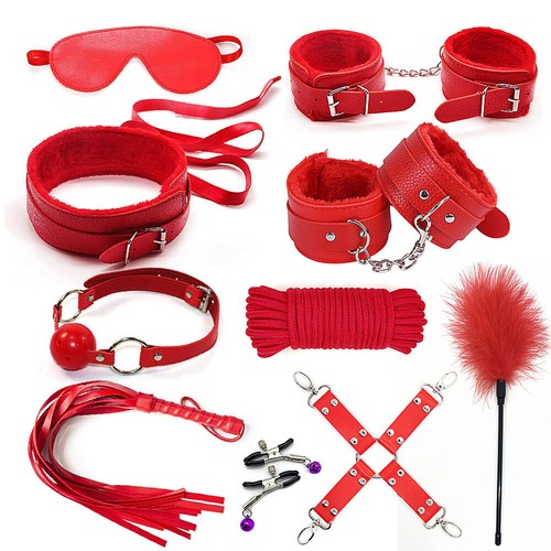 10pcs Adult Sexy BDSM Bondage Set Kit Hand Cuffs Foot cuff Whip Rope SM Toys UK- - Picture 8 of 27