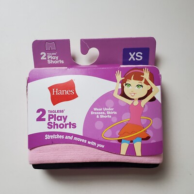 Girl's Hanes Tagless Play Shorts Size XS 4-5, Pack Of 2 Pair, Underwear Modest