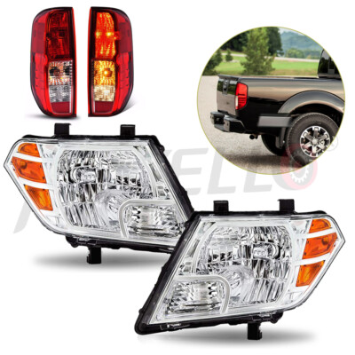Fits 2009-2021 Nissan Frontier Clear Headlights + Red Rear Tail Lamps 4Pcs 09-21