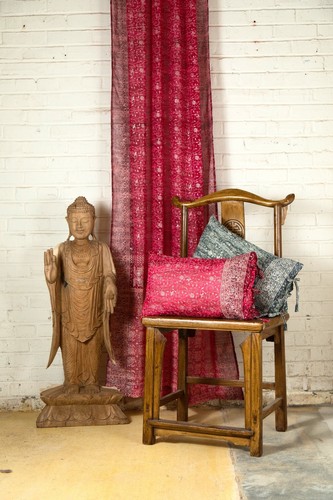 96" Burgunderrot SARI Vorhang, Fenstervorhang, Böhmischer Vorhang  - Bild 5 von 12