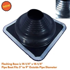 Round Base Pipe Flashing Roof Jack Pipe Boot for OD Pipe Sizes 5" - 9" NEW