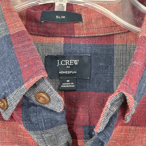 J. Camicia girocollo uomo taglia media rossa blu bufalo check slim fit preppy abbottonata - Foto 3 di 7