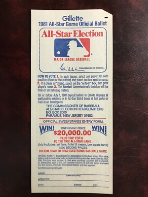 1981 MLB BASEBALL ALL-STAR GAME BALLOT Gillette UNPUNCHED - NM/MINT *HIGH GRADE*