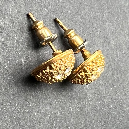 Vintage Dome Pierced Earrings Clear Stones Gold Tone Studs - Picture 8 of 8