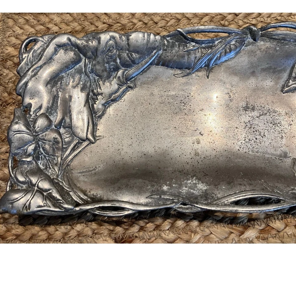 Bandeja de folhas de elefante Arthur Court 1999 vintage metal tom prata, retangular  - Imagem 2 de 4