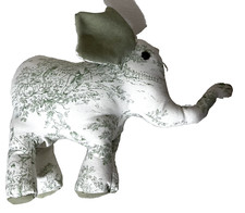 Homemade Elephant Plush Green Toile country farmhouse stuffed animal baby 10"