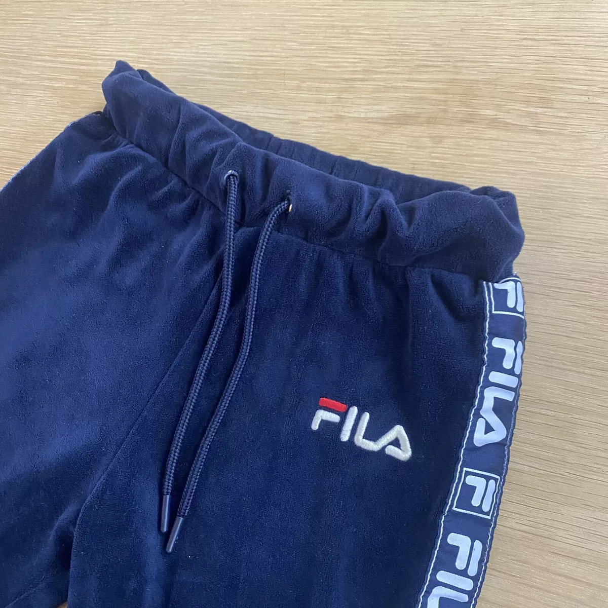 Fila Vintage Sweatpant Womens UK XXS Blue Velvet Velour Jogging Bottom Joggers