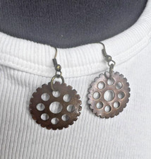 Steampunk Earrings Gears Dangle Hooks Metallic Jewelry Handmade Punk