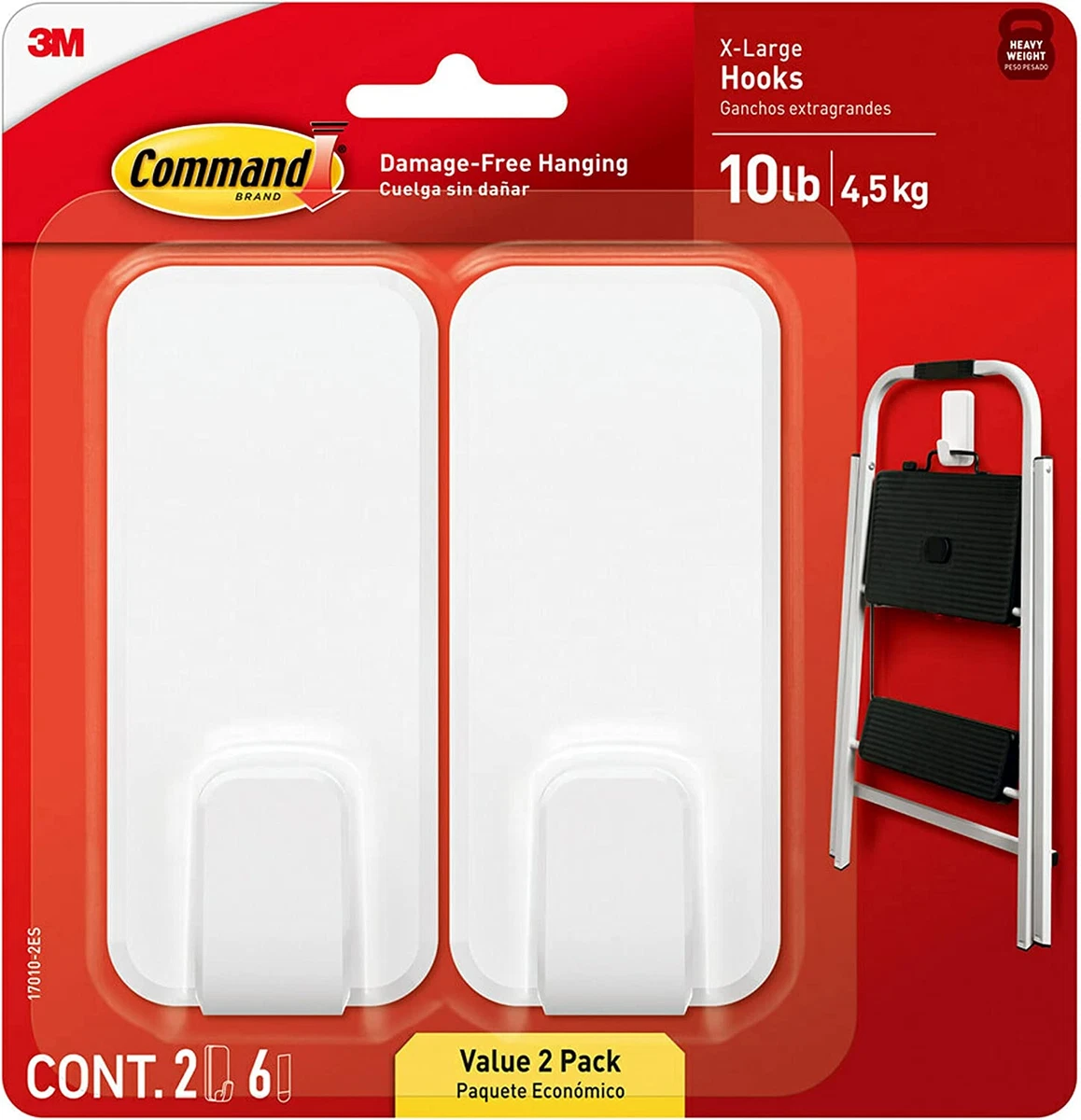 Command Heavy Duty Utility Wall Hooks 2 Hooks with 6 Command