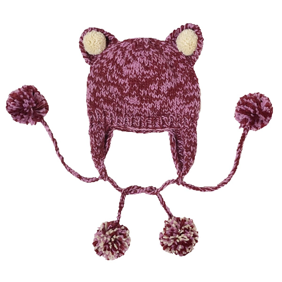 BomHCS Purple Pompom Cat Ear Crochet Beanie Earflap Pendant  display picture 1