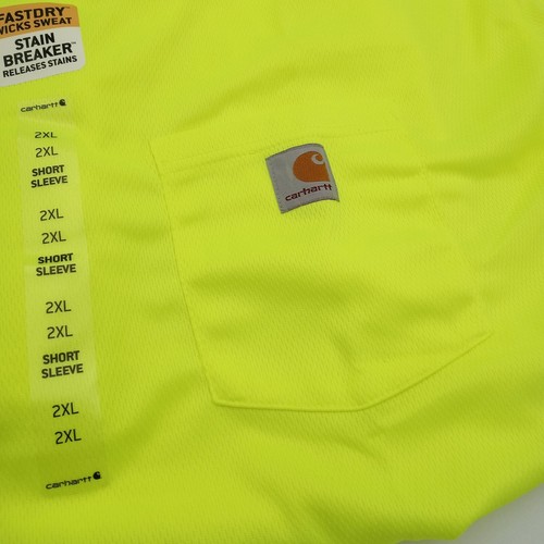 Carhartt Neon Yellow Stain Breaker Fast Dry Pocket Short Sleeve Work Shirt XXL - Picture 5 of 6