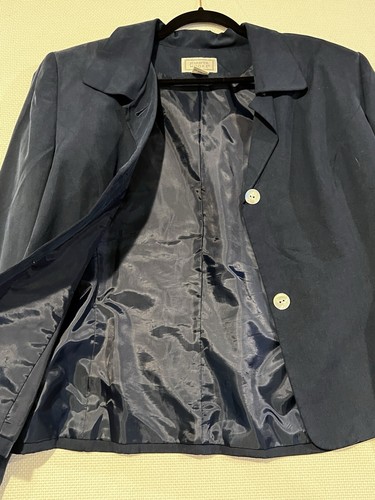 Vintage 100% Seide dunkelblau 2 Knopf Blazer gefüttert Karriere Business Übergröße 16 - Bild 6 von 7