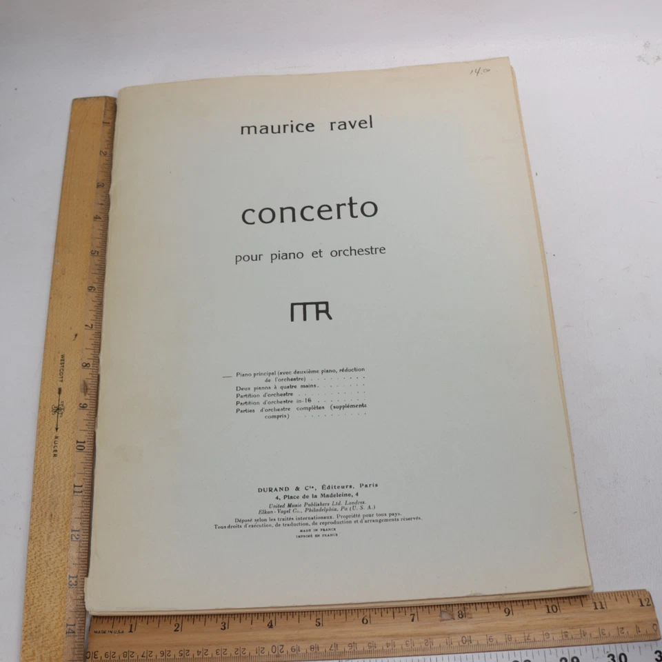 Concierto de colección Ravel para piano orquesta partitura 4 manos 2 partituras Durand Foto 2 de 4