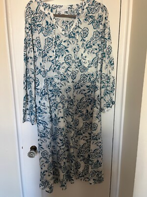 Pure Jill Women's Cabana Midi Dress Organic Cotton Pockets Blue Floral Size  M | eBay