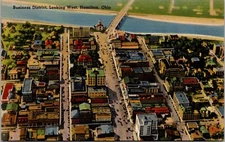 Hamilton Ohio OH City Business District Miami River Aeria View 1930s Postcard