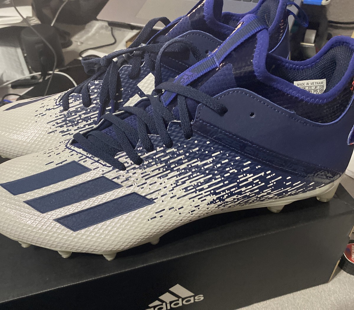 Adidas Adizero Scorch Football Cleats Men\'s 13.5 Navy Blue White FW4087 NWT Adidas Adizero Scorch Football Cleats White Navy Blue FW4087  main image 2
