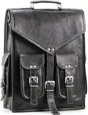 Grand sac à dos homme en cuir véritable vintage noir sac à dos de voyage sac ... - Photo 1/4