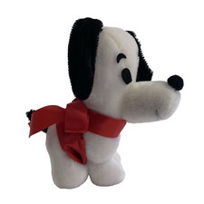 Vintage White Puppy Dog Red Bow Plush 7" 1960's Stuffed Animal