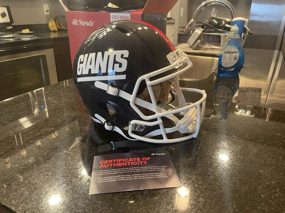 Casco de fútbol americano Rodney Hampton autografiado tamaño completo Giants con certificado de autenticidad Foto 2 de 4
