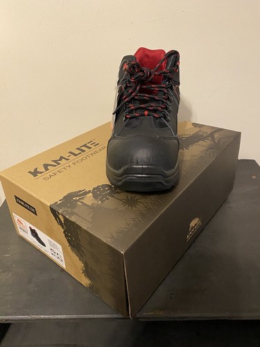 KAM-LITE Arbeitsstiefel, Größe 7 Zehenkappe aus Verbundwerkstoff, rutschfest, schwarz & rot. - Bild 3 von 13