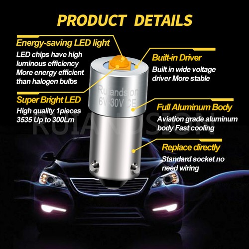 Ruiandsion BAY9S LED Bulb Car Indicator Light H21W License Plate Light 6V 3000K - Foto 3 di 11
