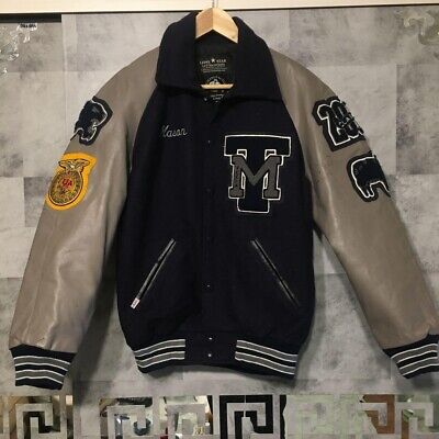LONE STAR Leather Stadium Jacket Size S Navy x Gray VINTAGE LONE STAR Leather Stadium Jacket Size S Navy x Gray VINTAGE
