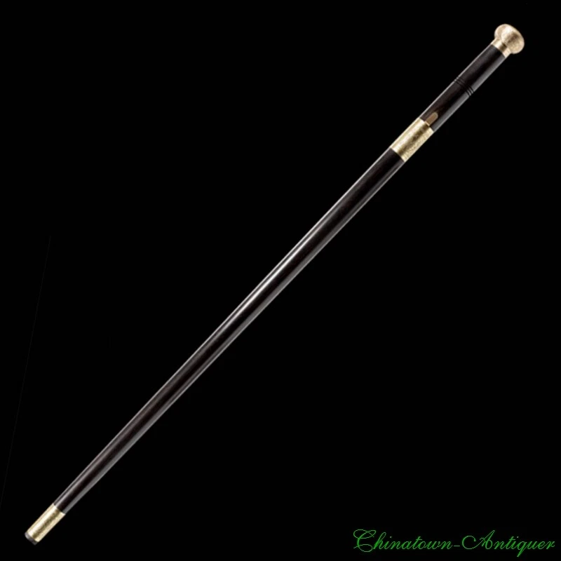 Dragón de madera de ébano cabeza redonda latón con patrón bastón de acero hecho a mano nuevo #1686 Foto 2 de 4