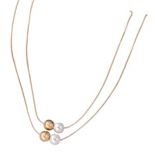 Boutique Dainty 14K Gold Plated Double Pearl And Gold Ball Necklace    