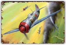 Vintage Airplane Decor Retro , WWII Fighter Planes Military Fans Tin Metal Signs