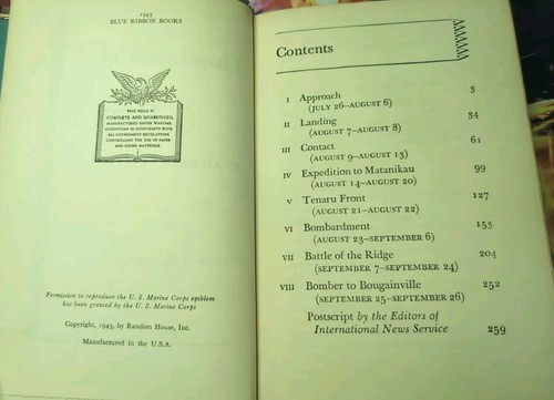 Richard Tregaskis GUADACANAL DIARY (1943,Hardback) Blue Ribbon Books, GD Cond. - Picture 6 of 7