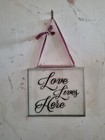 Love Lives Here & Butterfly hanging glass signs