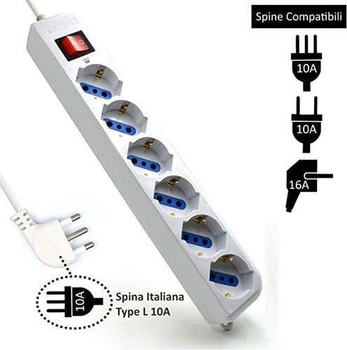 Extrastar Multi presa, con Prese Italiane 10/16° Bipasso e Schuko 250V/2500W - Foto 13 di 14