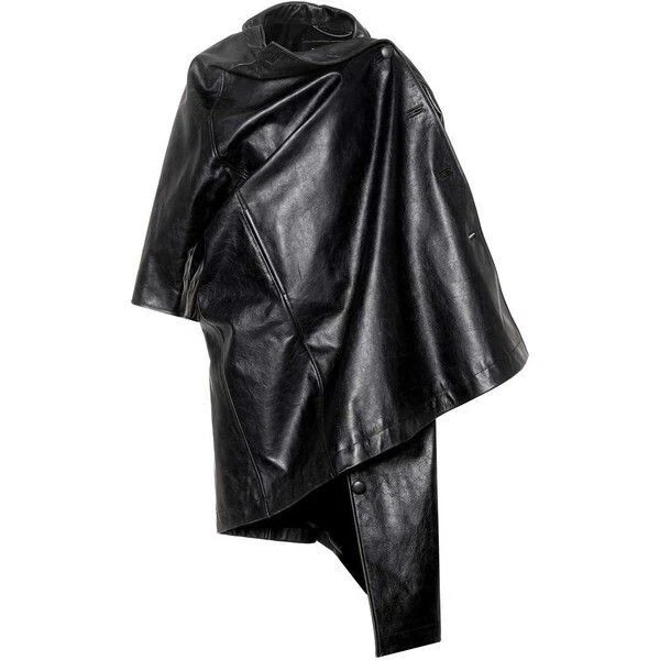 Chaqueta asimétrica de cuero negra para mujer Balenciaga pintada a mano abrigo con logotipo grande Foto 2 de 4