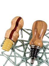 Lot of 2 NOS Vintage Wooden Artist Hand Carved  Wine Bottle Cork Stopper READ #2