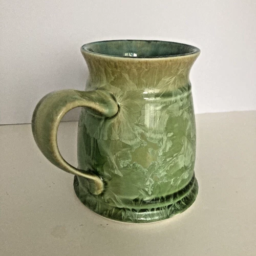 Edgecomb Potters Signed Crystalline Handmade Pottery Mug Green Porcelain Glazed