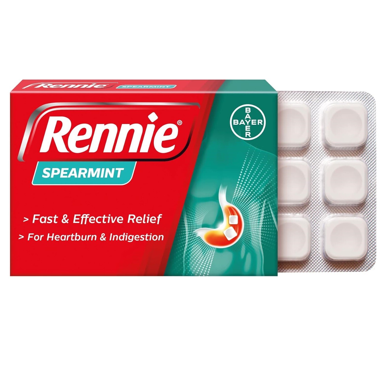 Rennie Spearmint Antacid 72 Chewable Tablets Heartburn Indigestion