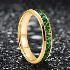 4MM Dome Edges Men Women Green Agate Stone Inlay Tungsten Carbide Ring Band